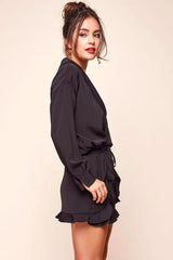 Hayley Classy Tuxedo Romper Black