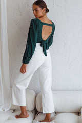 Love Like This Long Sleeve Open Back Crop Top Emerald Green