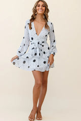 Kerry Layered Balloon Sleeve Dress Black Spot Print White