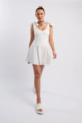 Kellie Bow Shoulder Mini Dress White