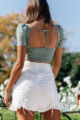 Le Jardin Lace-Up Bust Crop Top Floral Embroidery Garden