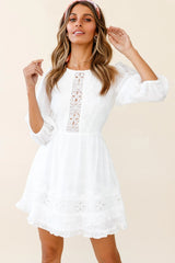 Sunday Morning Applique Embellished Open Back Dress White