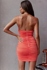 Shea Square Neckline Ruched Mini Dress Orange