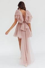 Star Power Tulle Train Mini Dress Blush