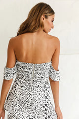 Tigerlily Tiered Frill Off-Shoulder Top White Leopard