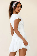 Storybook Cap Sleeve Pintuck Detail Dress White