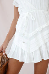 Willah Pintuck And Frill Detail Drawstring Spaghetti Strap Dress White