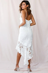 Shakeera High-Low Hem Lace Dress White
