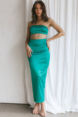 Nohemi Strapless Diamante Maxi Dress Green