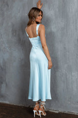 Pale Moonlight Knot Strap Midi Dress Steel Blue