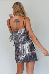 New York Nights Sequin Fringe Mini Dress Black