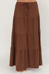 Under The Moons Tie Waist Maxi Skirt Cocoa