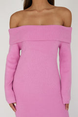 Winter Wonder Off-Shoulder Knit Maxi Dress Pink