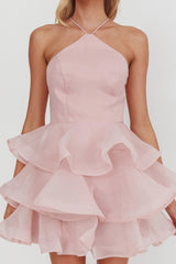 Kiera Layered Ruffle Strappy Mini Dress Pink