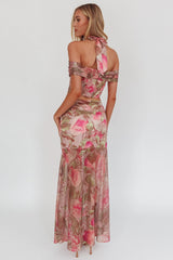 Sunset High Sheer Hem Maxi Skirt Floral Blush