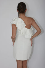 Midnight Star One-Shoulder Ruffle Mini Dress Off White