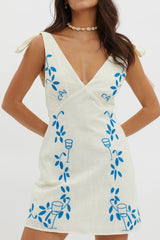Mykonos Morning Tied Shoulder Mini Dress Beige