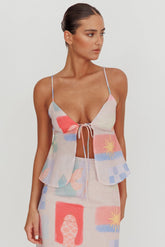 Heart & Soul Tie Front Top Print Multi