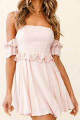 Wayside String Tie Strap Lace Trim Mini Dress Beige