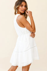 Jersey Sleeveless Button Bodice Loose Swing Dress White