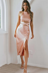 Social Butterfly Cut-Out Waist Midi Dress Rose