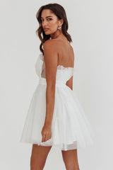 Touch The Stars Gathered Mesh Mini Dress White