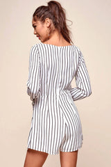 Abbey Waist Tie Pinstripe Romper White & Black