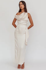 Tova Draped One-Shoulder Maxi Dress Champagne