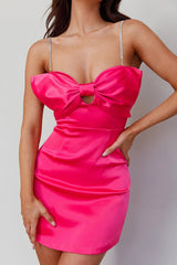 Lilly Bow Diamante Mini Dress Hot Pink