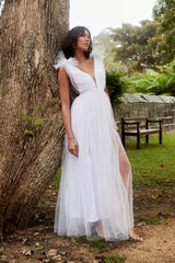 Ludivine Shoulder Accent Mesh Midi Dress Glitter White