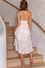 Linka Cami Strap Midi Dress Marble Print Orange