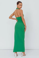 Leading Role Diamante Strap Halter Dress Green