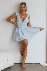 Summer Lovin' V-Neckline Eyelet Mini Dress Steel Blue