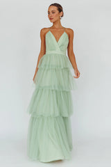 Seylah Tiered Frill Maxi Dress Glitter Sage