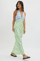 Lavara Halterneck Maxi Dress Checker Green