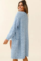 Take It Easy Long Sleeve Chunky Knit Duster Cardigan Blue