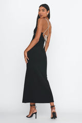 Harleigh Diamante Strap Tied Back Dress Black
