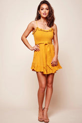 Mika Shirred Bust Swing Dress Mustard
