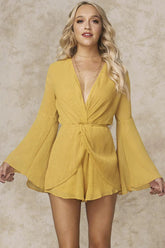 Yonce Deep V Bell Sleeve Romper Mustard
