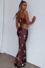 Hara Slip Midi Skirt Floral Brown