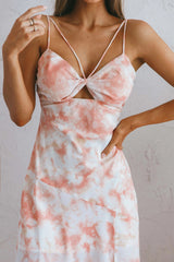She Reigns Twist Bust Split Midi Dress Tie Dye Pink