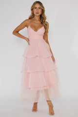 Made For You Tiered Ruffle Midi Dress Pink