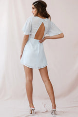 Stealing Hearts Flutter Sleeve Wrap Front Dress Blue