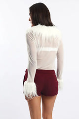 White Top Faux Fur Neckline And Cuff