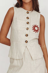 Swing Of Things Sun Sleeveless Buttoned Vest Oat