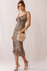 Perfect Day Satin Midi Dress Bronze/Black