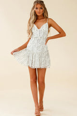 Take A Picture Molded Bust Fluted Hem Dress Floral Print White