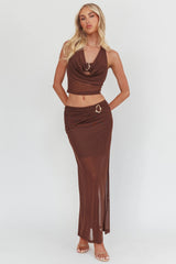 Paullina Gold Buckle Mesh Maxi Skirt Brown