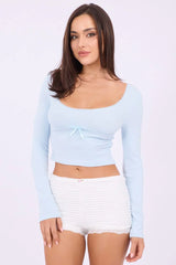Blue Top Short Sleeve Scoop Neck Long Sleeve