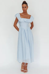 Serinah Basque Waist Off-Shoulder Maxi Dress Blue